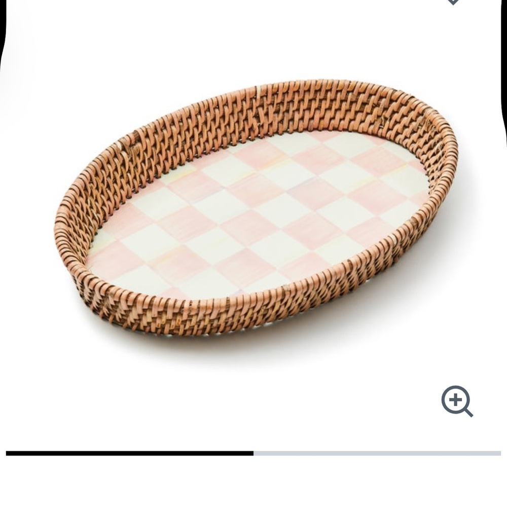 McKenzie Childs Woven Oval Basket with Checkered Design